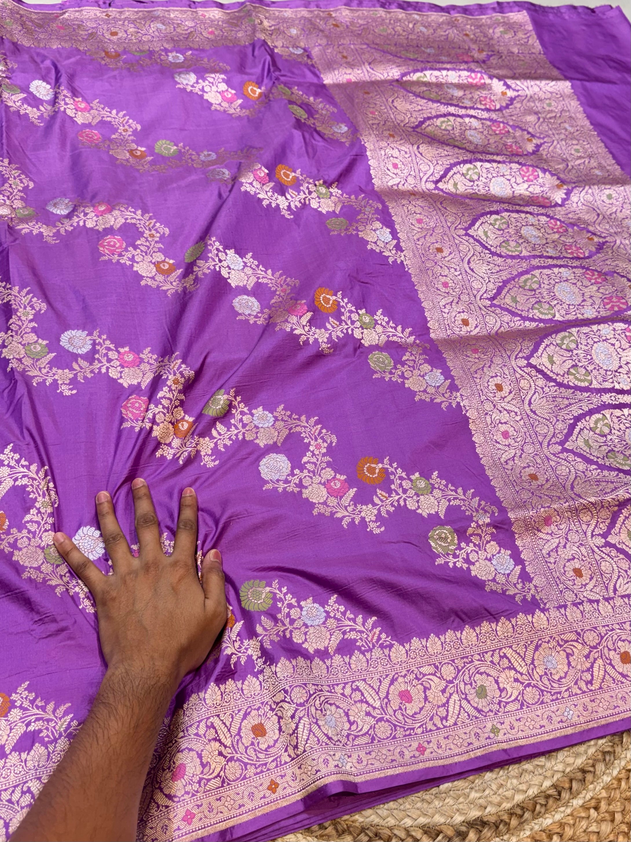 Lavender 100% Pure Banarasi Katan Silk Meenakari Saree
