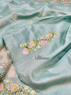 Blue Tussar Silk Partywear Banarasi Embroidery with Tissue Applique Lightweight Sarees