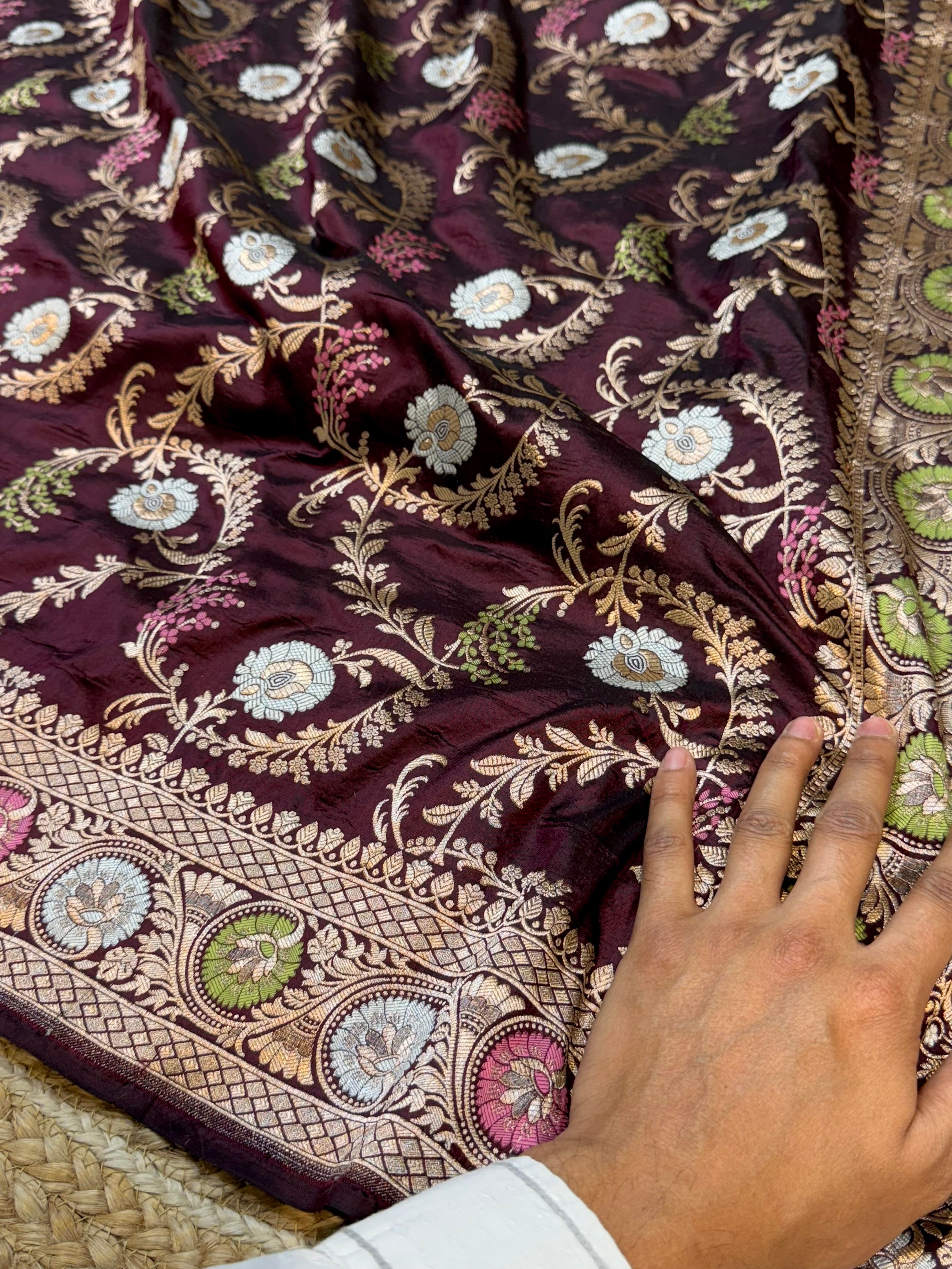 Prebook | Coffee Brown 100% Pure Banarasi Katan Silk Meenakari Saree