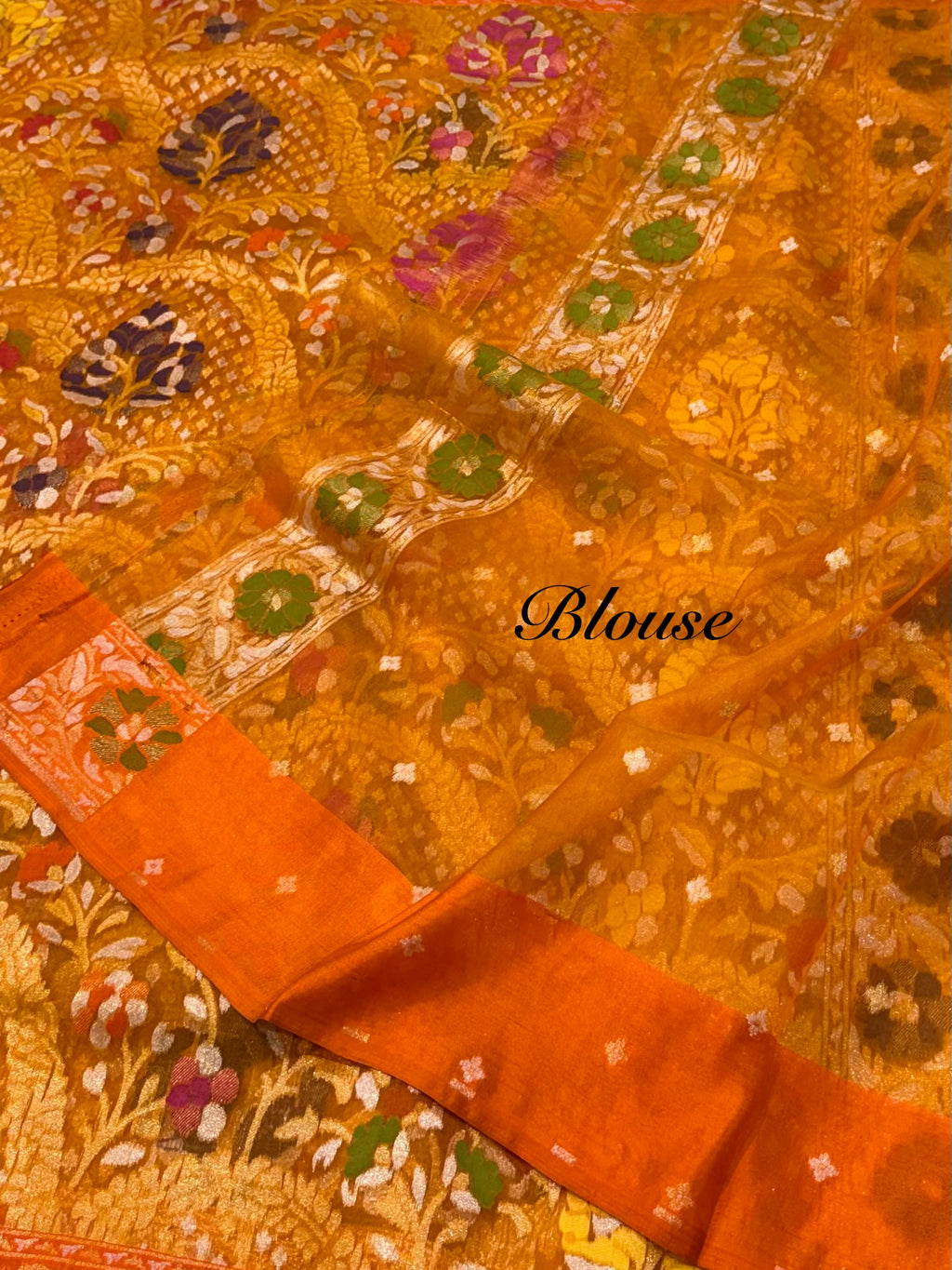 Rust Orange 100% Pure Ektara Banarasi Kora Jamdani Saree
