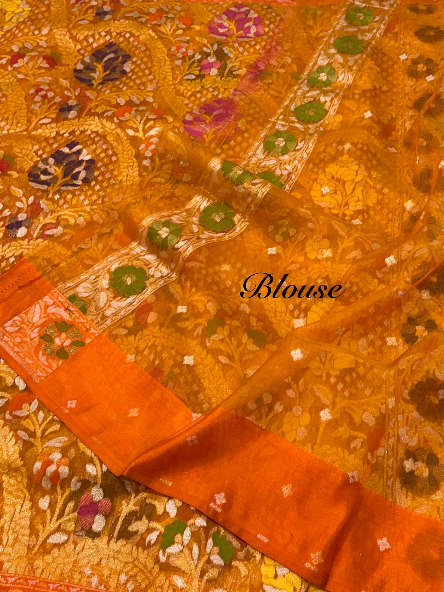 Rust Orange 100% Pure Ektara Banarasi Kora Jamdani Saree