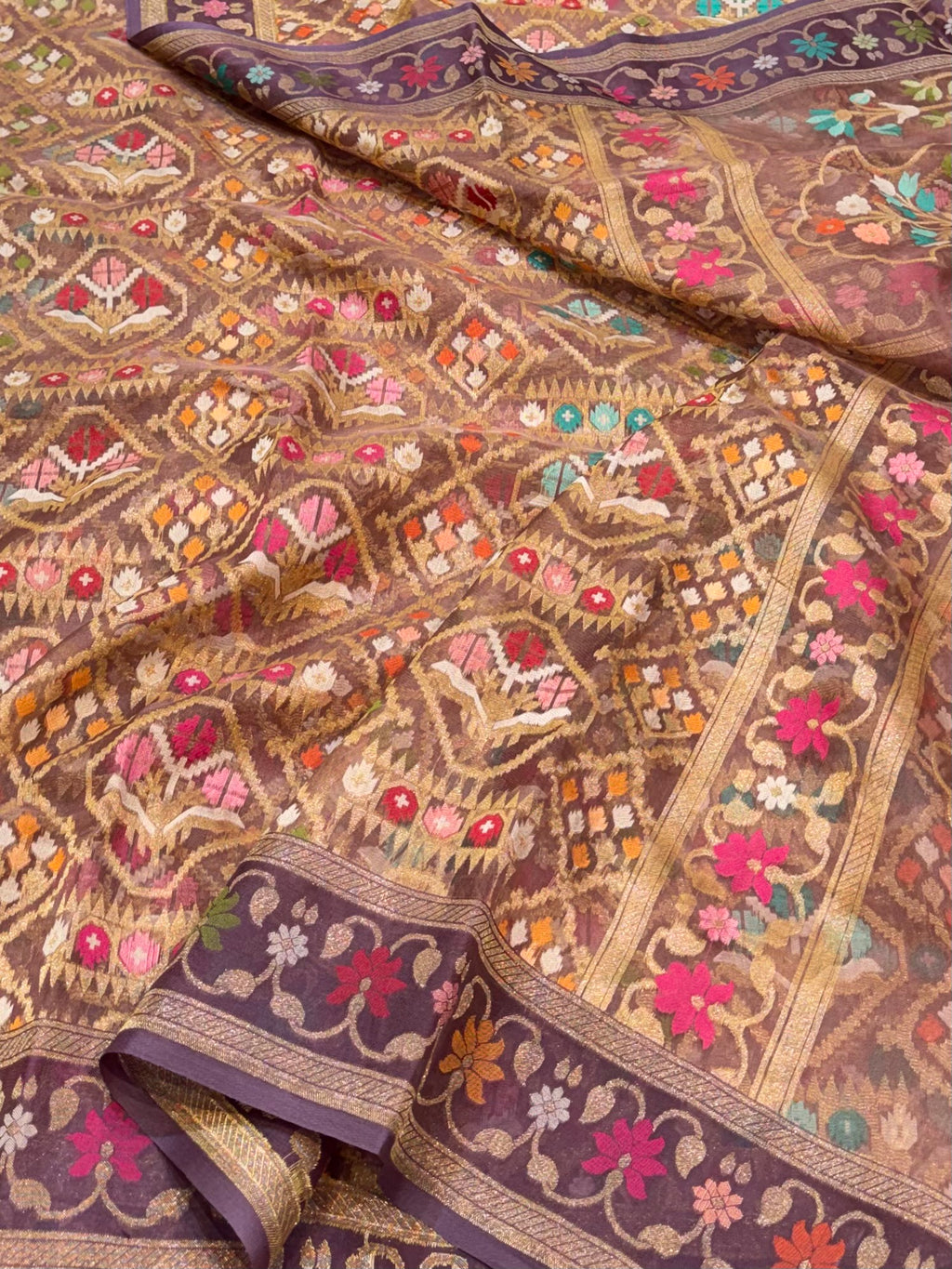 Prebook | Muted Rose 100% Pure Ektara Banarasi Kora Jamdani Saree