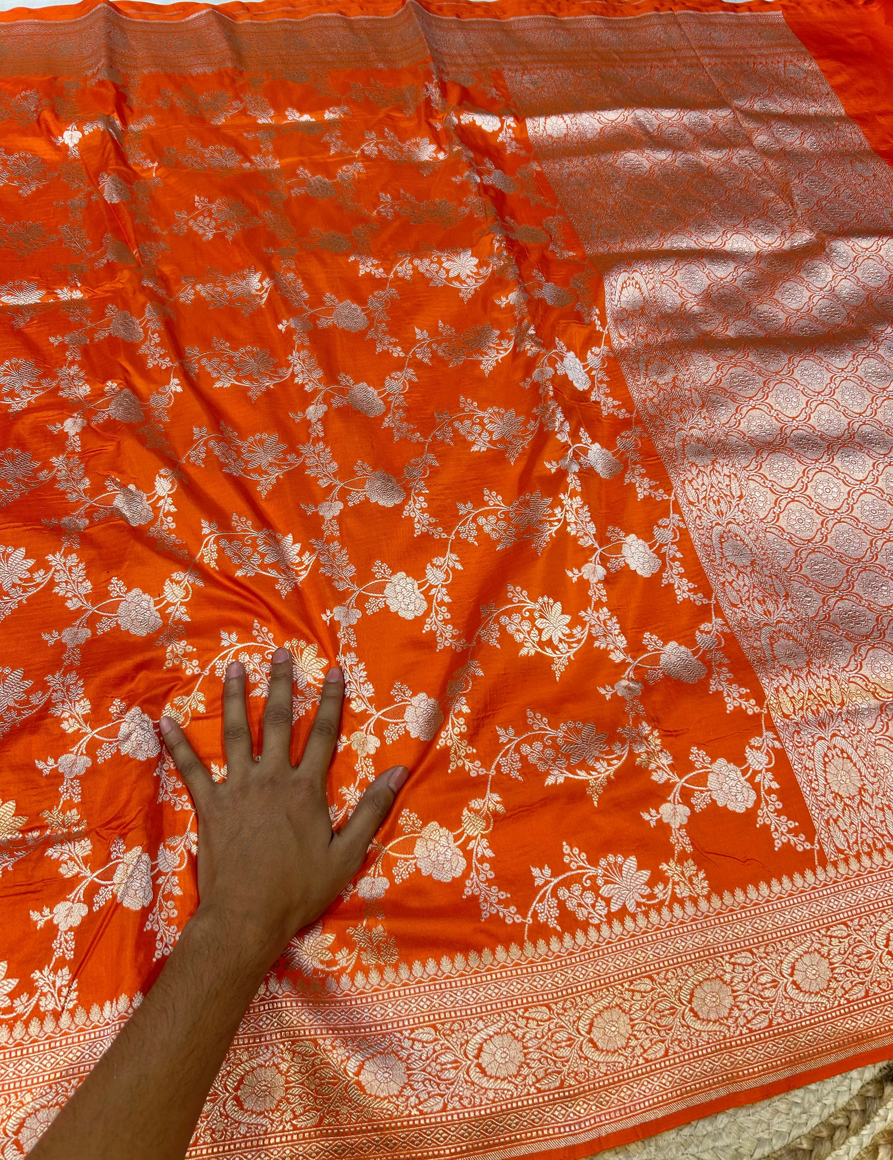Fanta orange 100% Pure Banarasi Katan Silk Saree