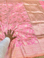 Baby Pink 100% Pure Banarasi Katan Silk Saree