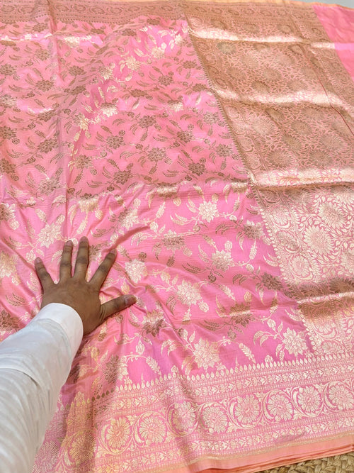 Baby Pink 100% Pure Banarasi Katan Silk Saree
