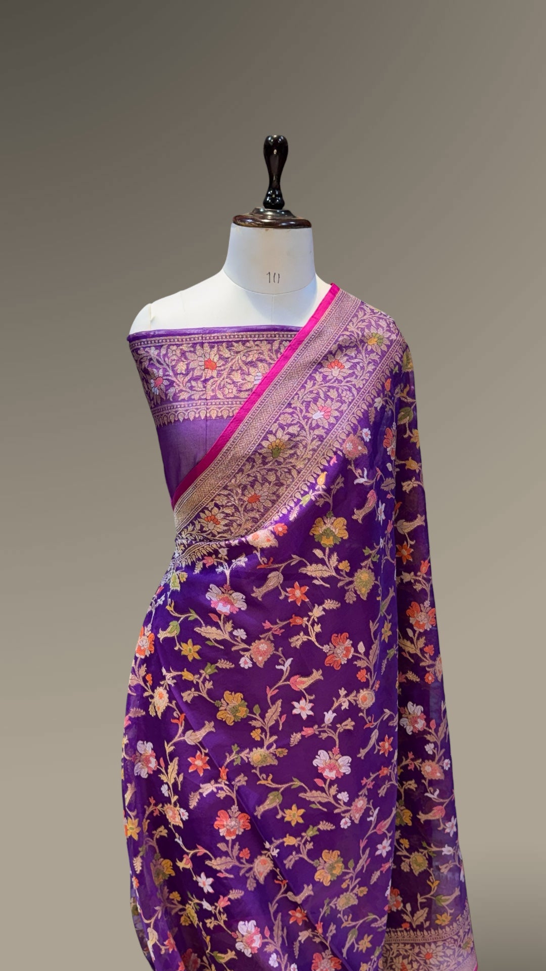 Prebook | Violet Purple Pure Banarasi Ektara Kora Jamdani Saree
