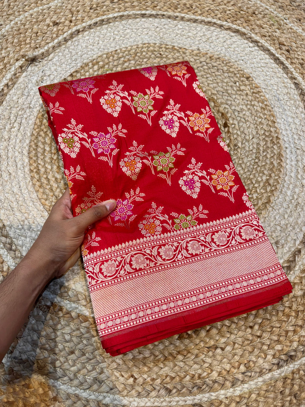 Prebook | Red 100% Pure Banarasi Katan Silk Meenakari Saree