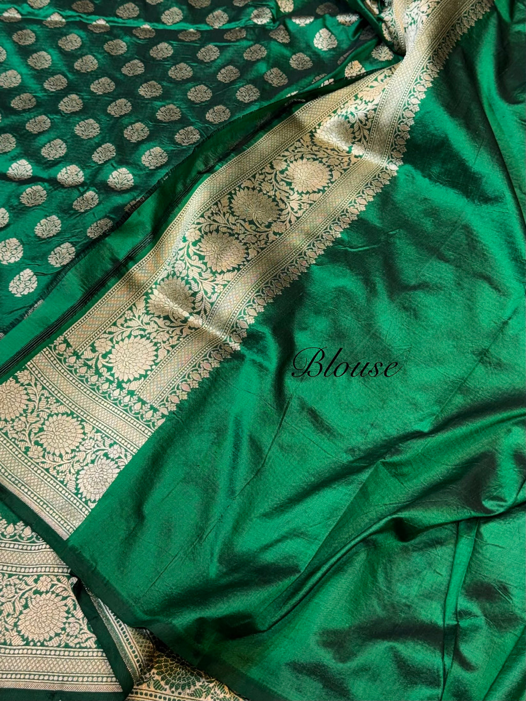 Bottle Green Pure Banarasi Katan Silk Saree