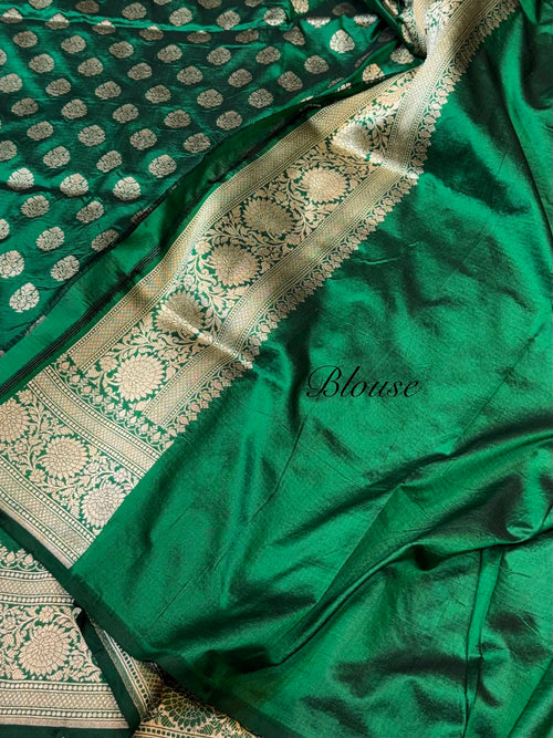 Bottle Green Pure Banarasi Katan Silk Saree