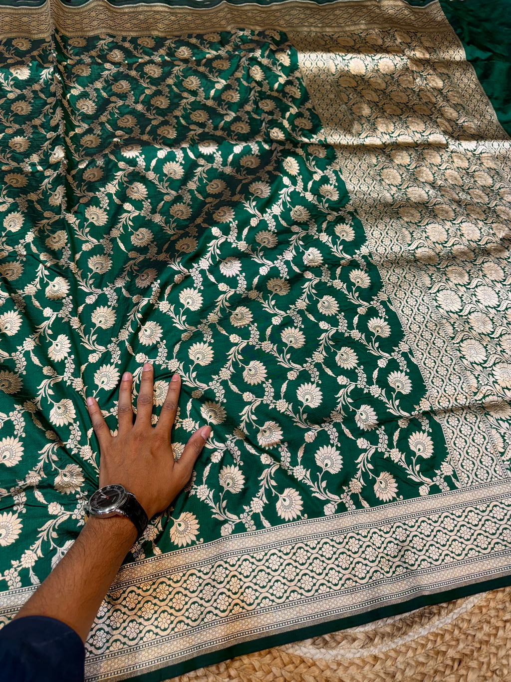 Prebook | Bottle Green 100% Pure Banarasi Katan Silk Saree