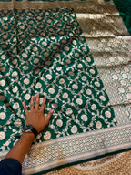 Prebook | Bottle Green 100% Pure Banarasi Katan Silk Saree