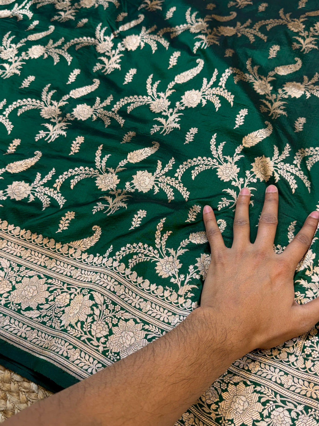 Bottle Green 100% Pure Banarasi Katan Silk Saree