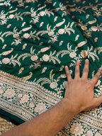 Bottle Green 100% Pure Banarasi Katan Silk Saree