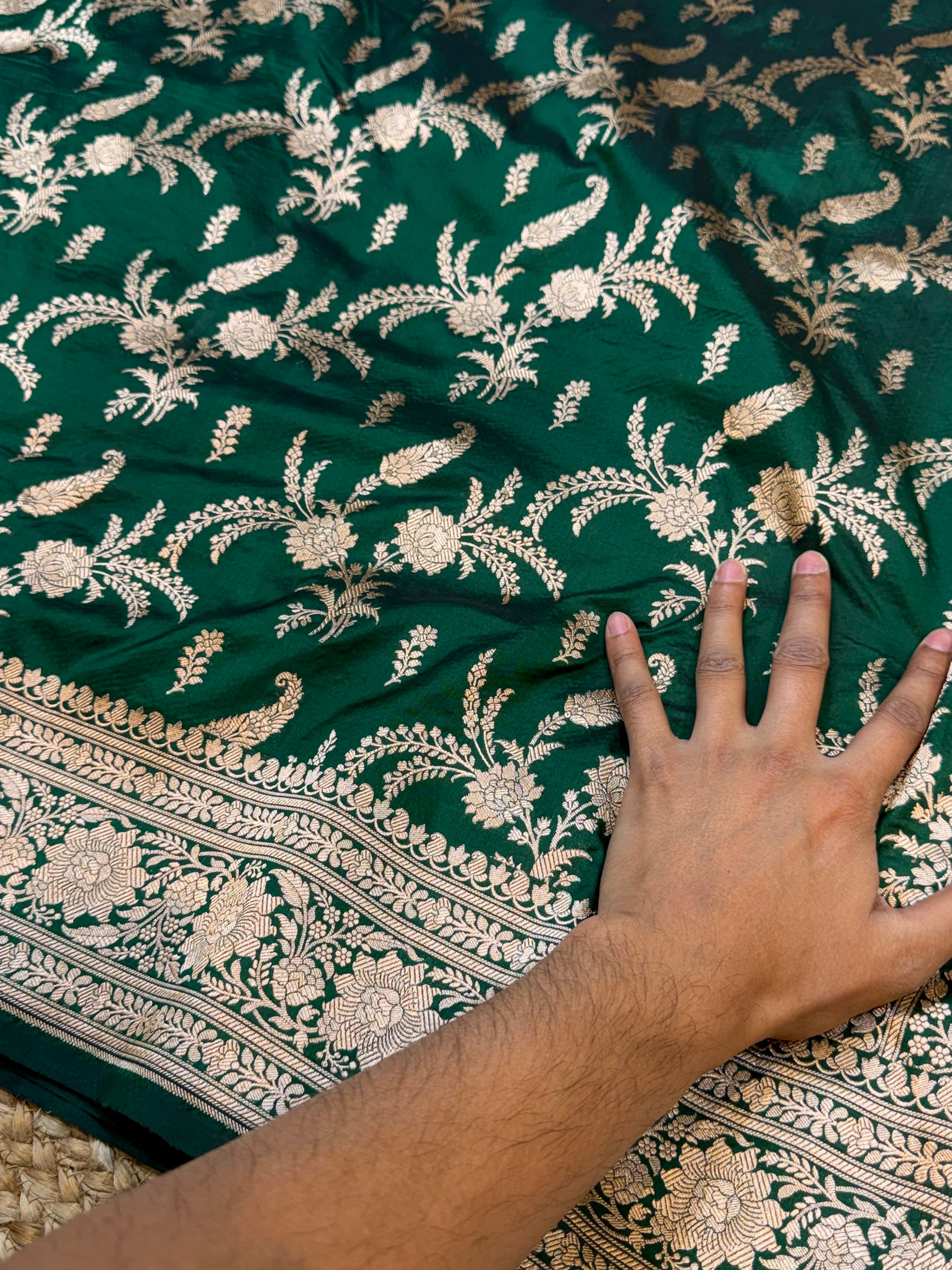 Bottle Green 100% Pure Banarasi Katan Silk Saree