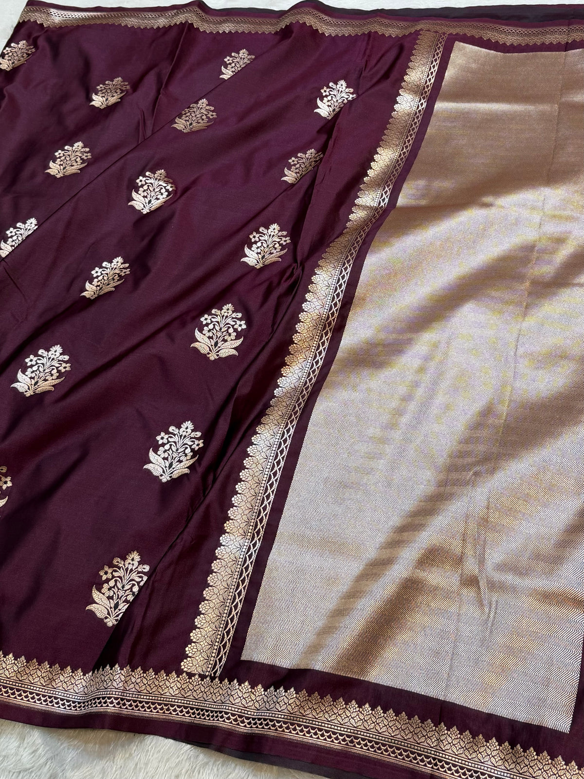 Wine Banarasi Soft Mashru Silk Partywear Saree