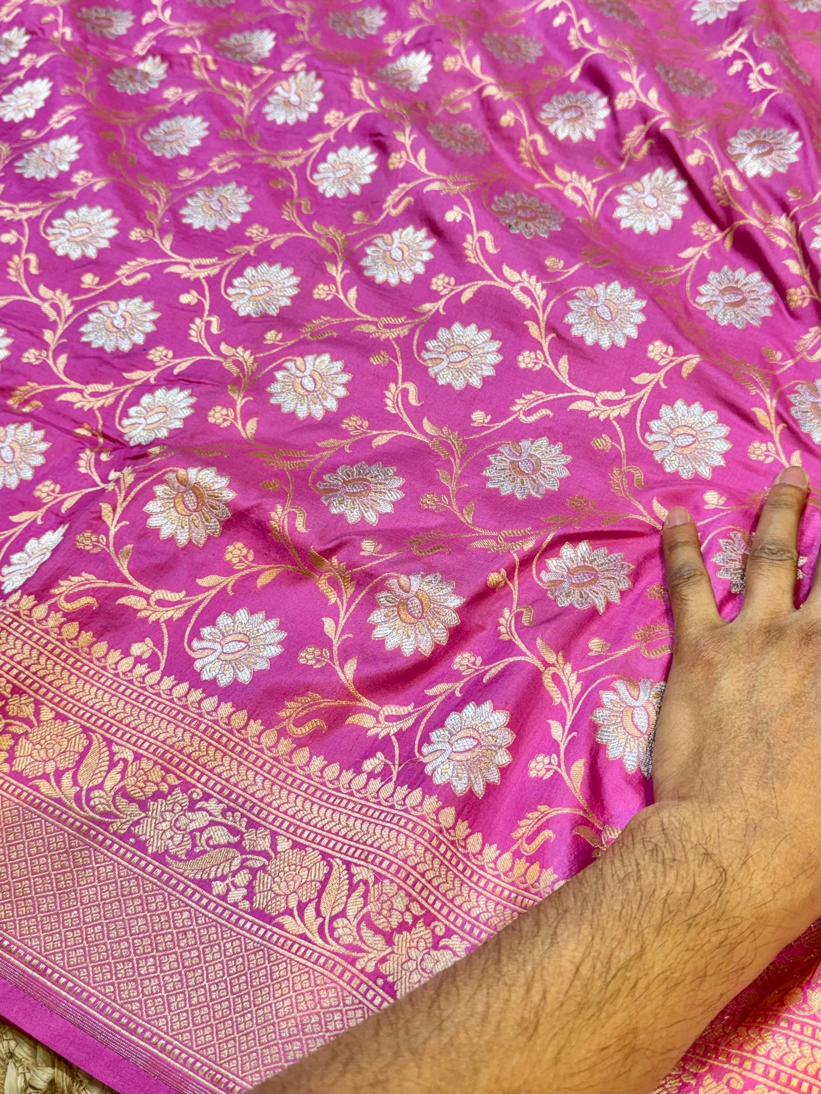 Pink 100% Pure Banarasi Katan Silk Meenakari Saree