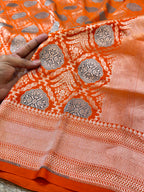 Prebook | Fanta Orange 100% Pure Banarasi Katan Silk Meenakari Saree