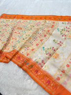 Prebook | Half White 100% Pure Ektara Banarasi Kora Jamdani Saree