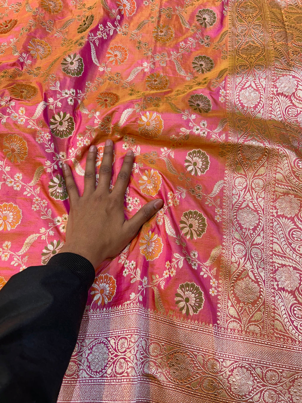Dual Shade Pink Pure Banarasi Katan Silk Meenakari Saree