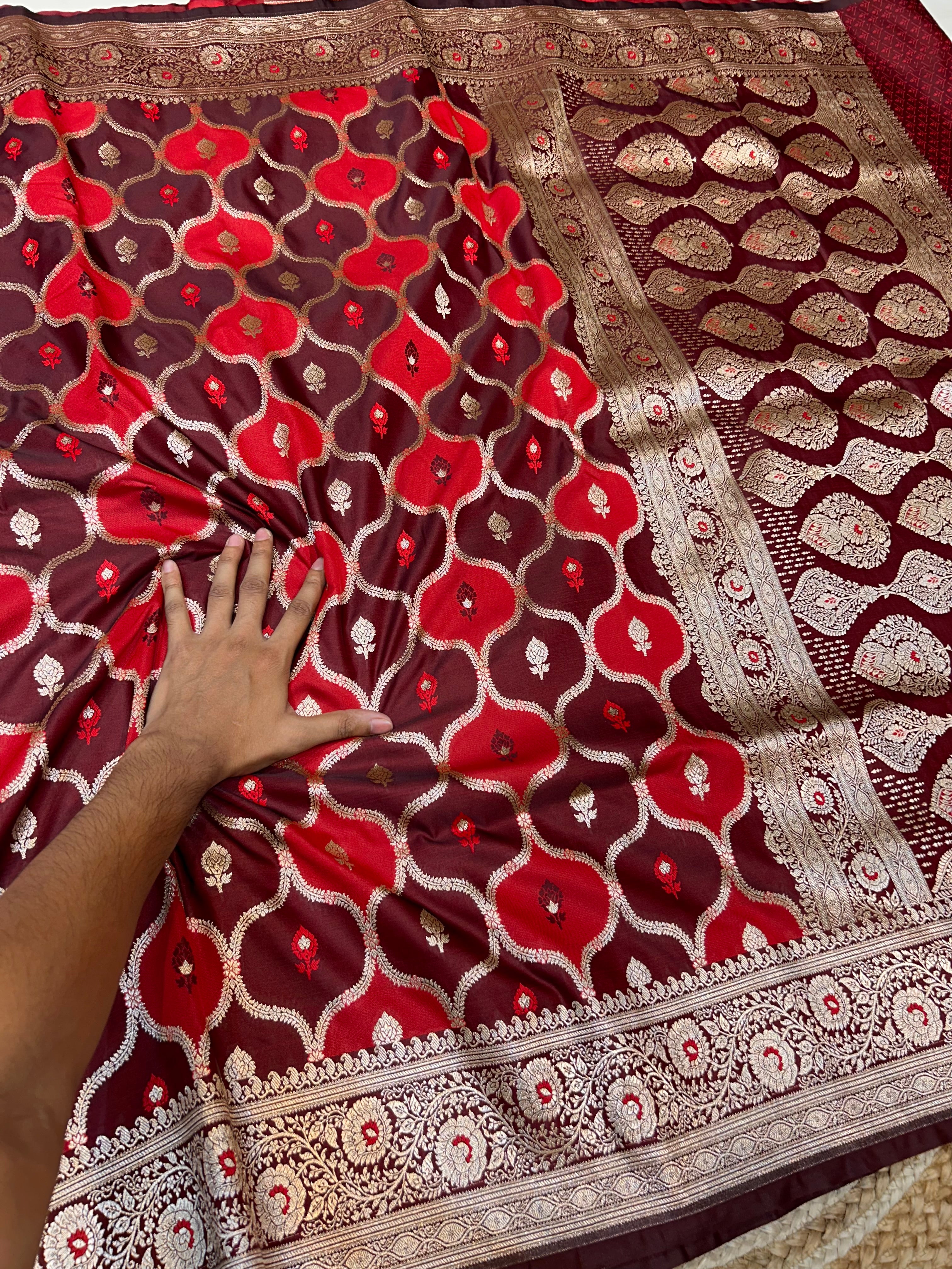 Maroon Banarasi Soft RANGKAAT Mashru Silk Partywear Saree