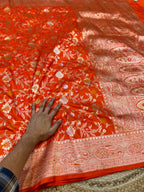 Prebook | Fanta Orange 100% Pure Banarasi Katan Silk Meenakari Saree