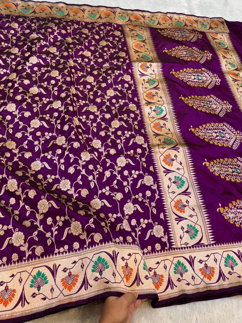 Wine Purple 100% Pure Banarasi Katan Silk Meenakari Paithani Saree