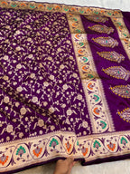 Wine Purple 100% Pure Banarasi Katan Silk Meenakari Paithani Saree