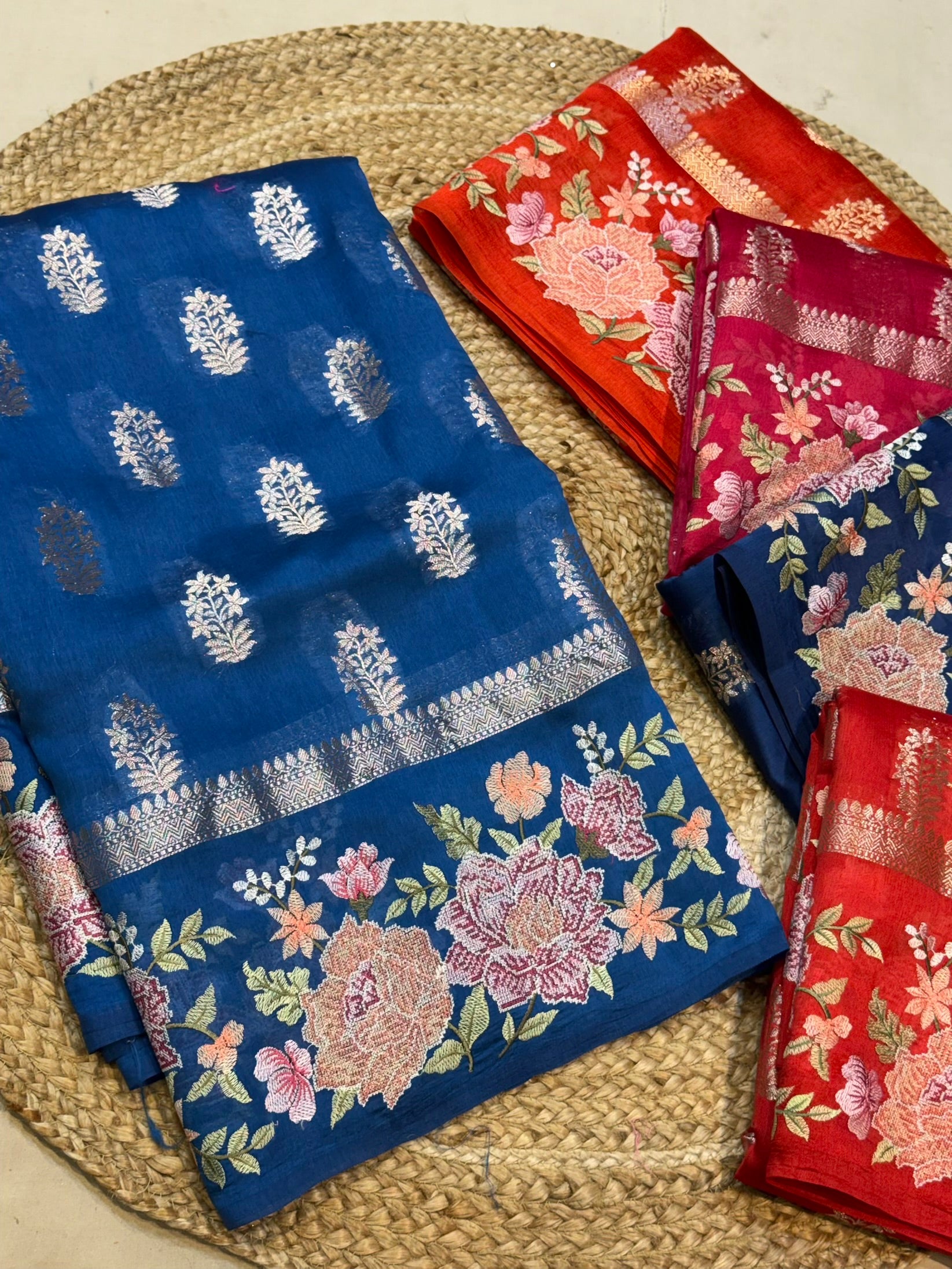Sapphire Blue 100% Pure Banarasi Poona Silk Raw Mango Saree
