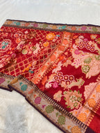 Prebook | Red Ektara Banarasi Kora Jamdani Saree