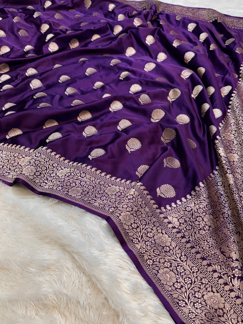 Violet Purple Banarasi Soft Mashru Silk Partywear Saree