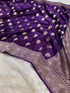 Violet Purple Banarasi Soft Mashru Silk Partywear Saree