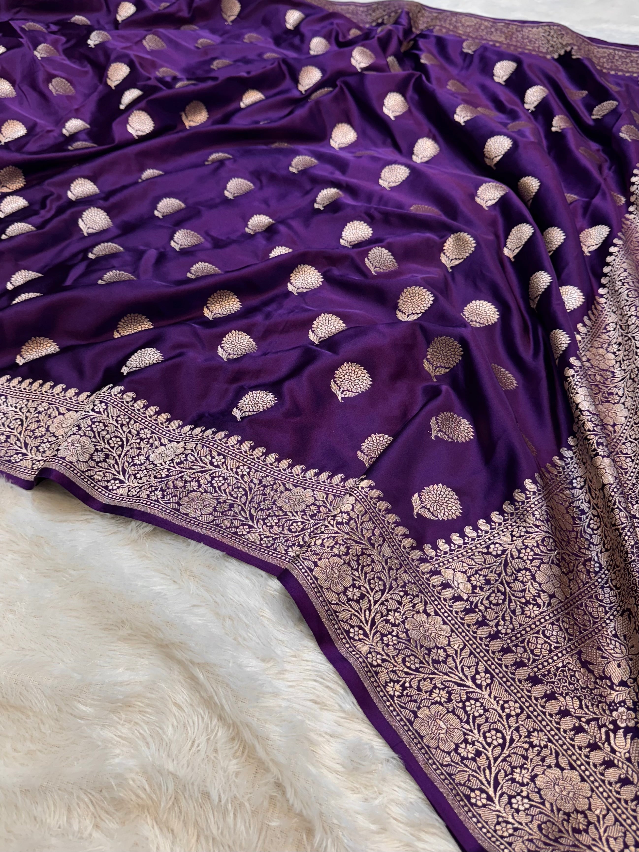 Purple Banarasi Soft Mashru Silk Partywear Saree