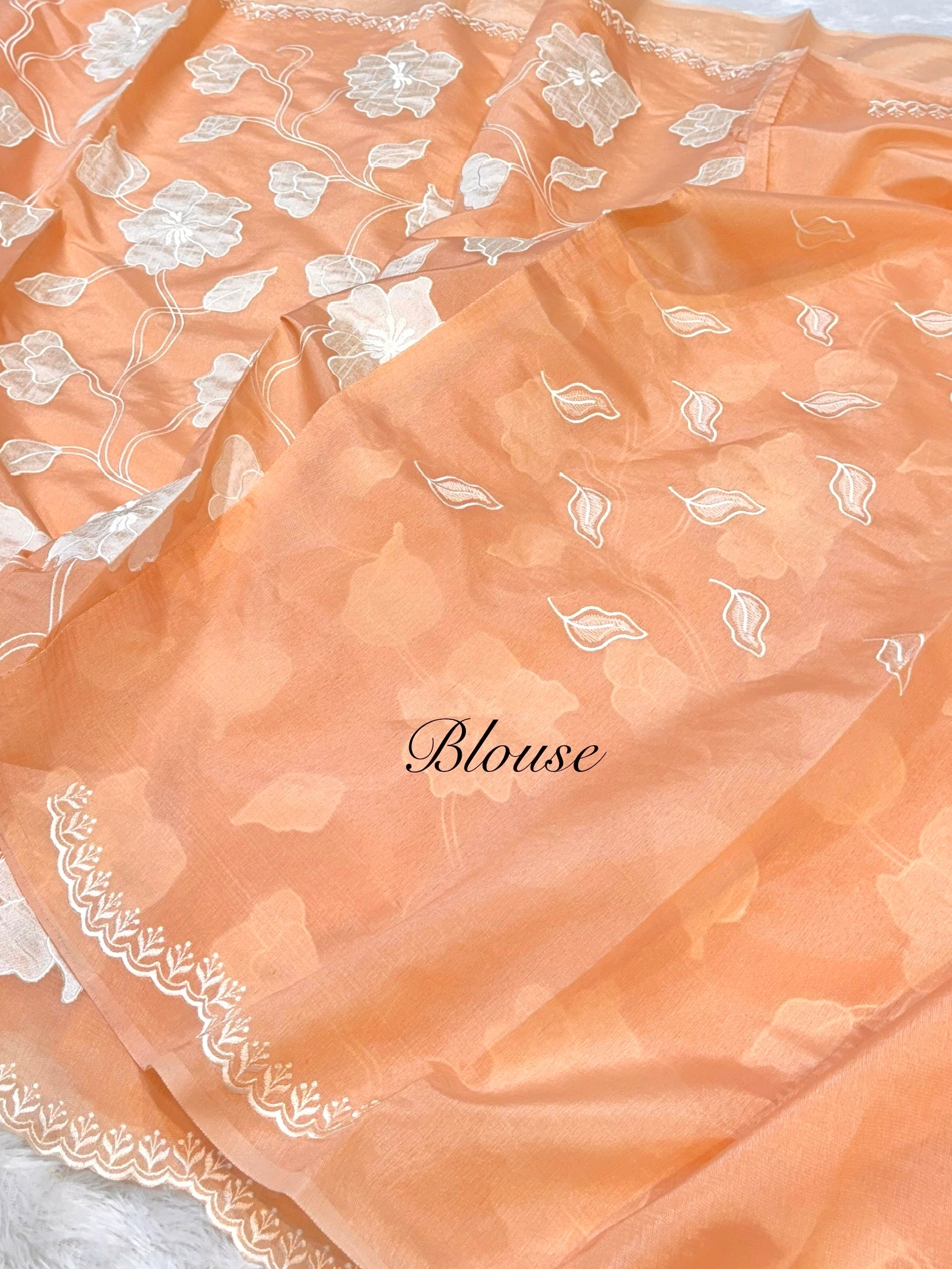Fruity Peach Mango Silk Partywear Banarasi Embroidery Applique work Lightweight Sarees