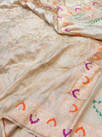 Ivory 100% Pure Banarasi Katan Silk Meenakari Paithani Saree