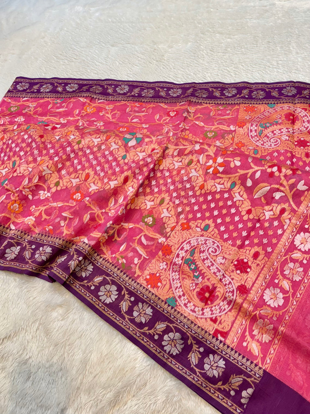 Pink Ektara Banarasi Kora Jamdani Saree