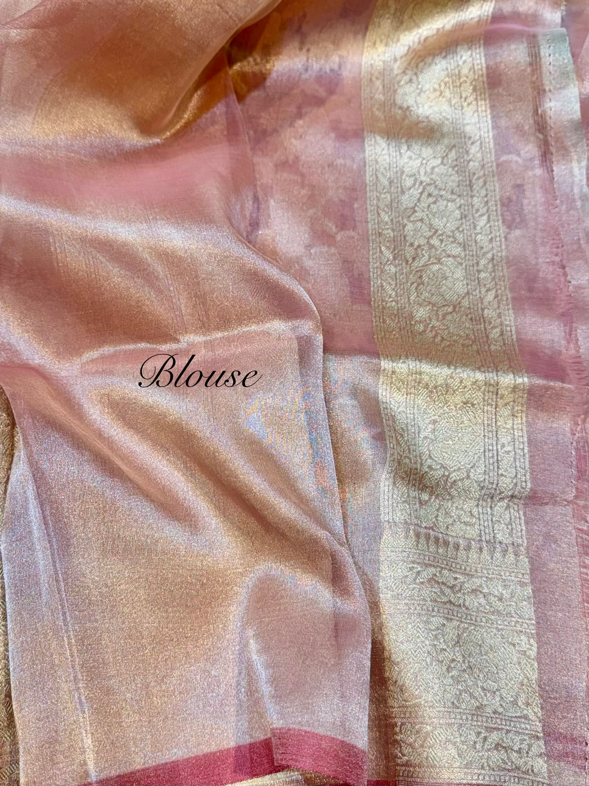 Diamond Peach 100% Pure Tissue Silk Banarasi Partywear Saree