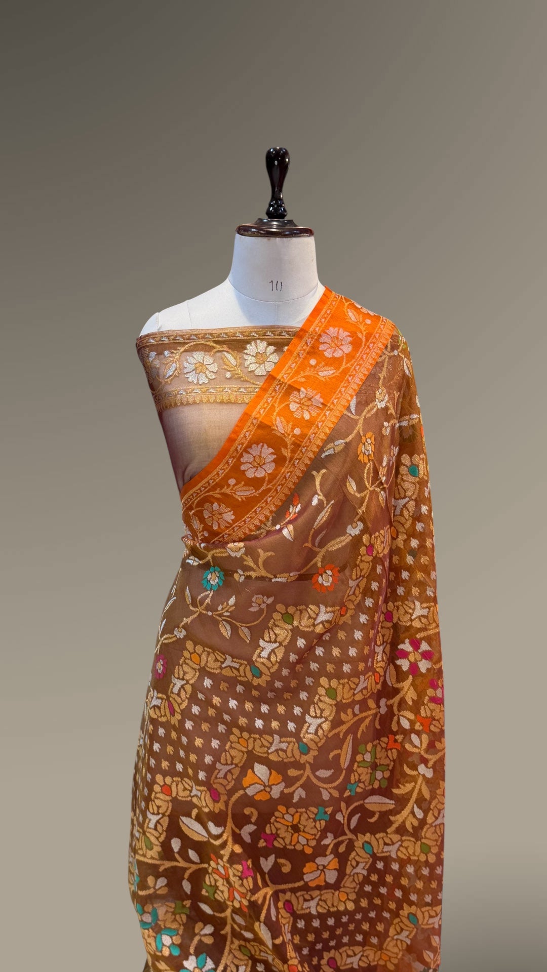 Prebook | Rust Pure Banarasi Ektara Kora Jamdani Saree