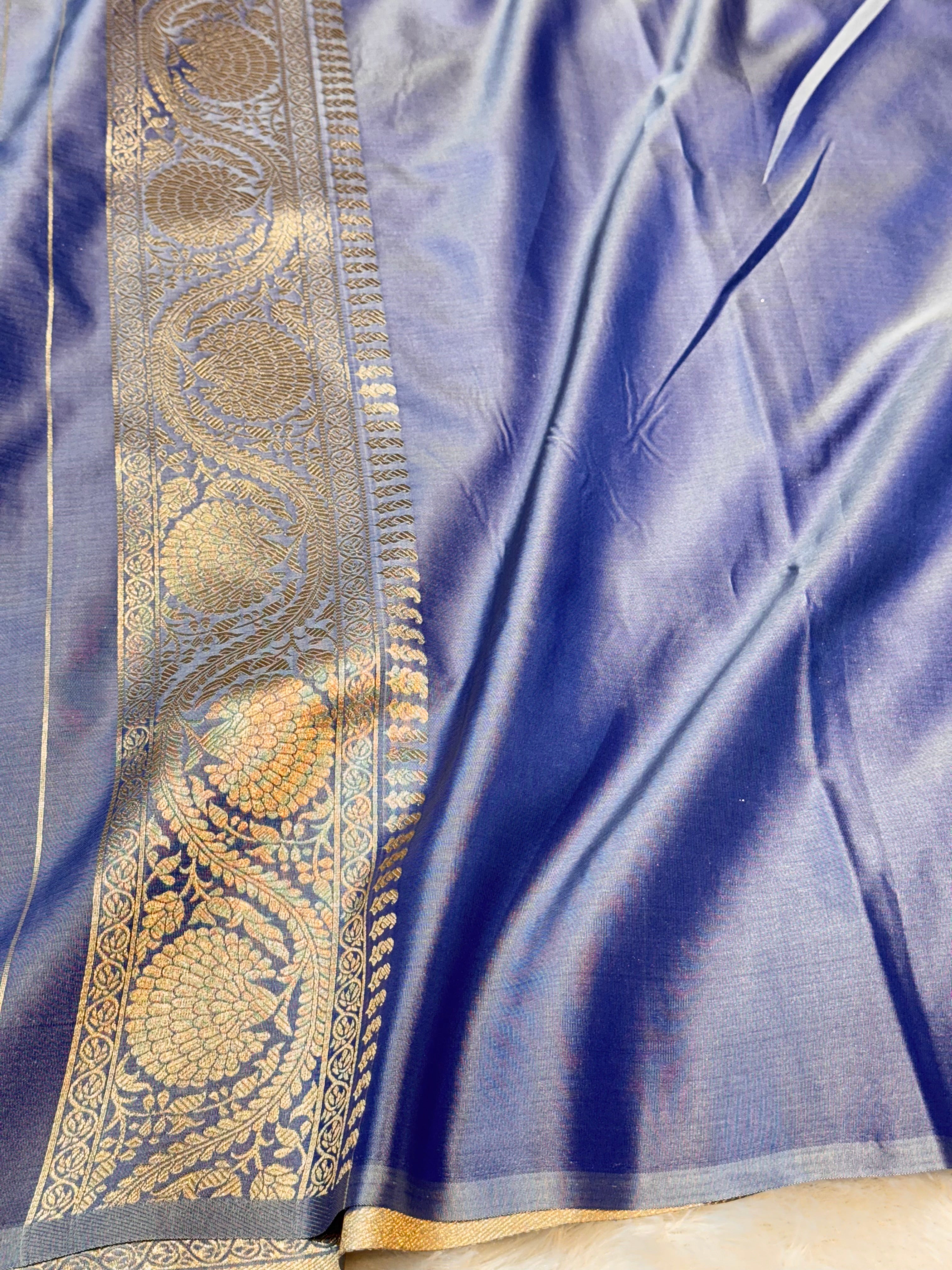 Blue Banarasi SemiKatan Silk Partywear Saree