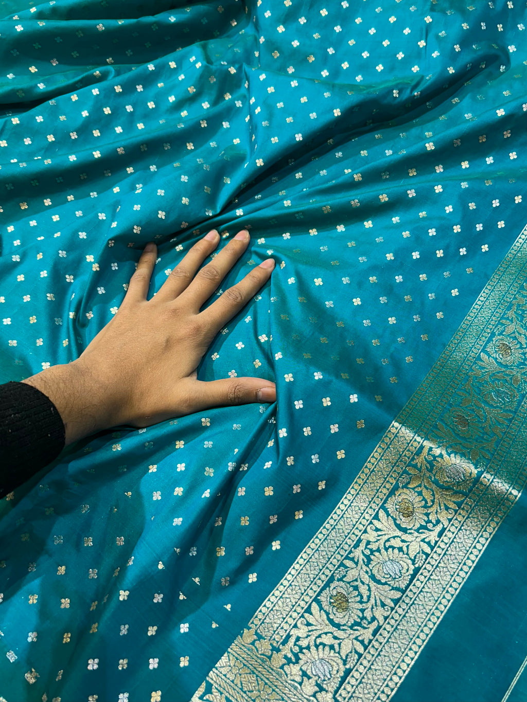 Teal Green Banarasi SemiKatan Silk Partywear Saree