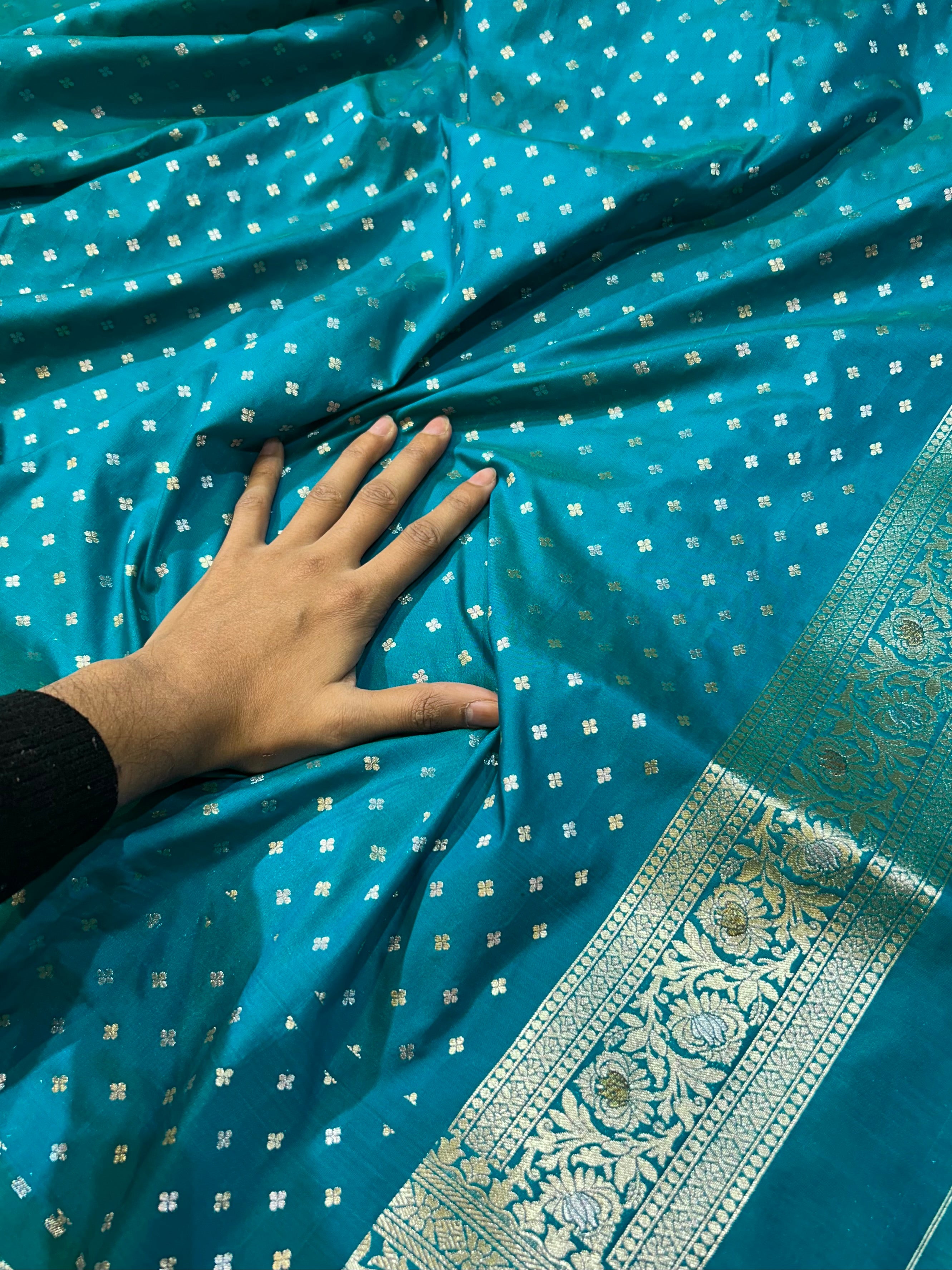Teal Green Banarasi SemiKatan Silk Partywear Saree