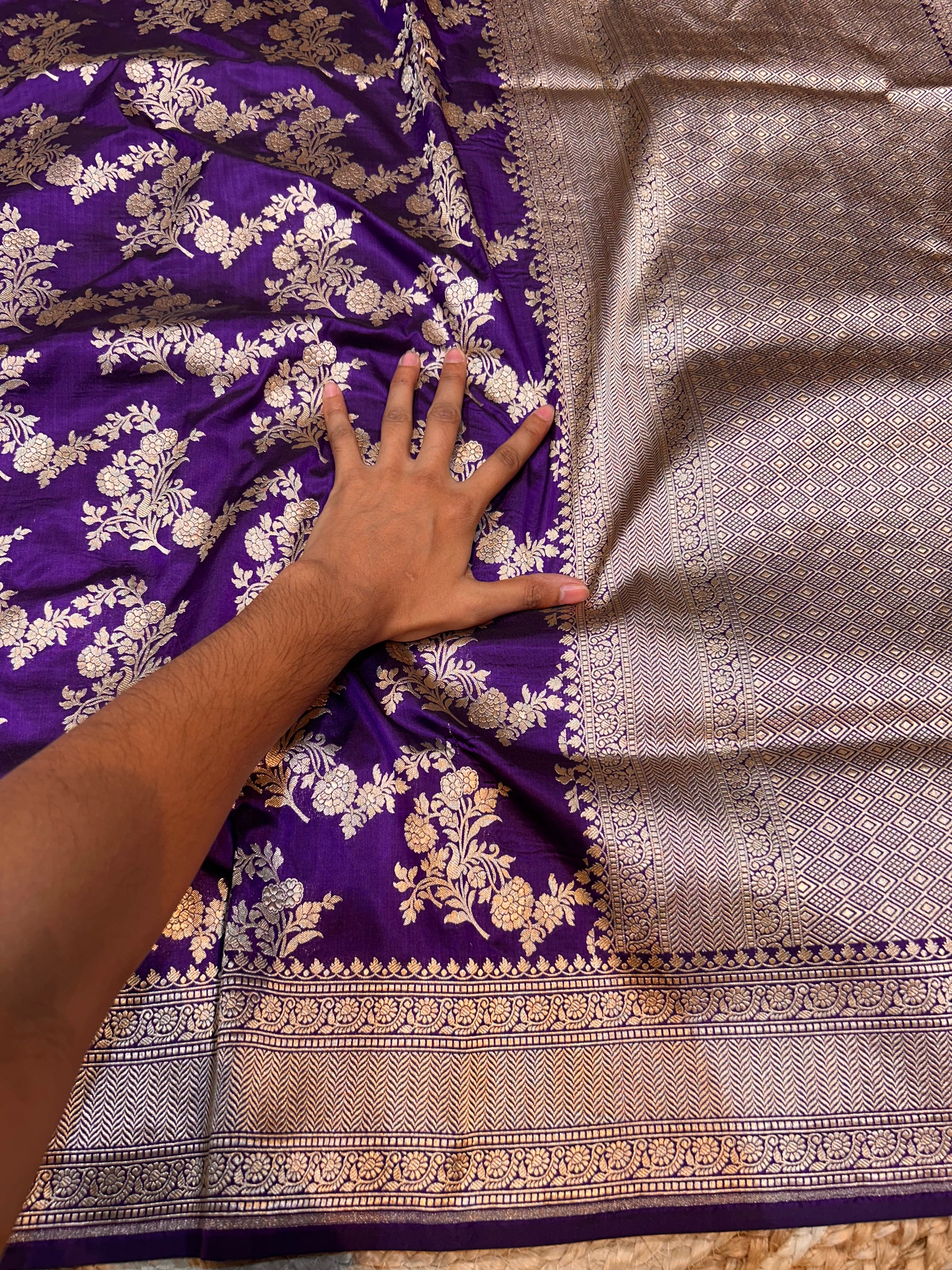 Violet Purple 100% Pure Banarasi Katan Silk Saree