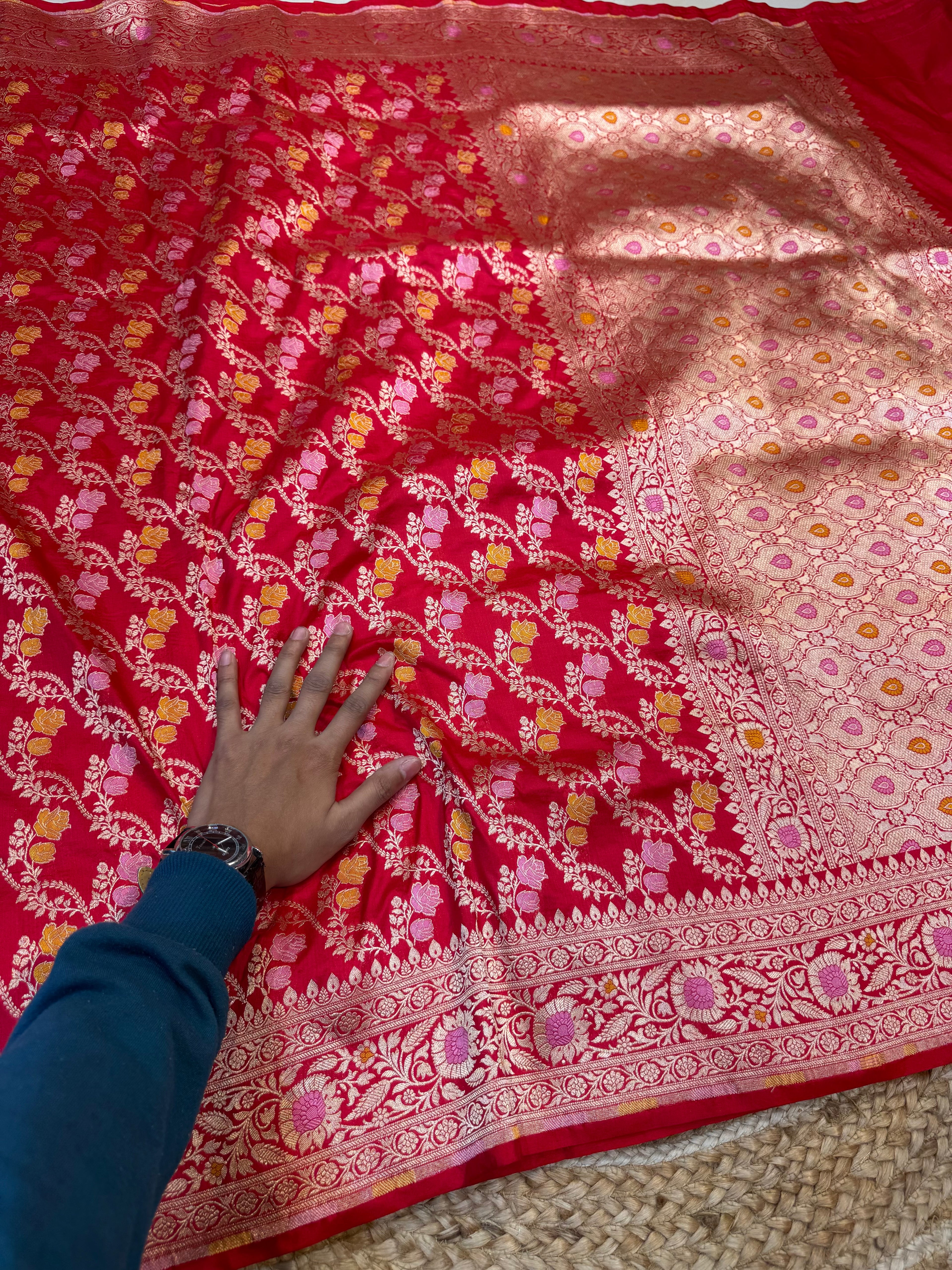Red 100% Pure Banarasi Katan Silk Meenakari Saree