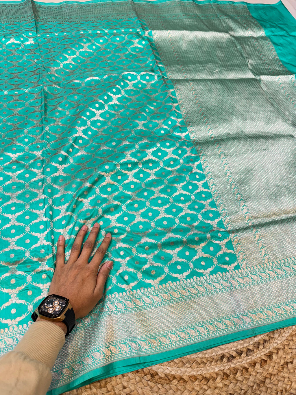 Cyan 100% Pure Katan Silk Saree