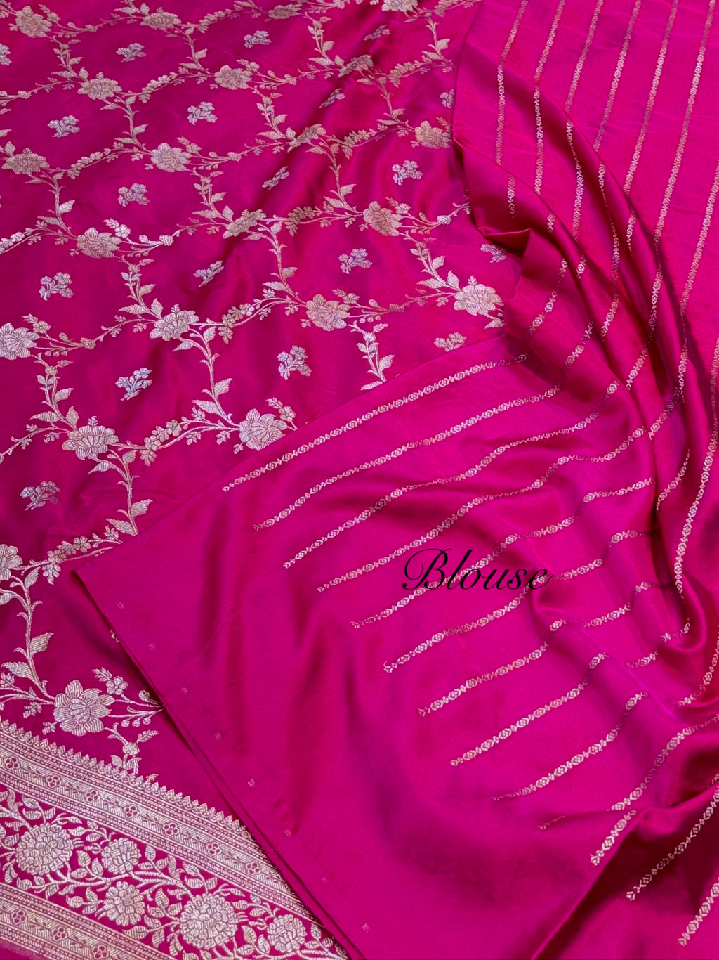 Rani Pink Banarasi Soft Meenakari Mashru Silk Partywear Saree