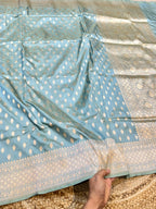 Powder Blue 100% Pure Banarasi Katan Silk Saree