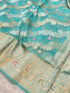 Pastel Sea Green 100% Pure Banarasi Kora Silk Handloom Handwoven Pattu Saree