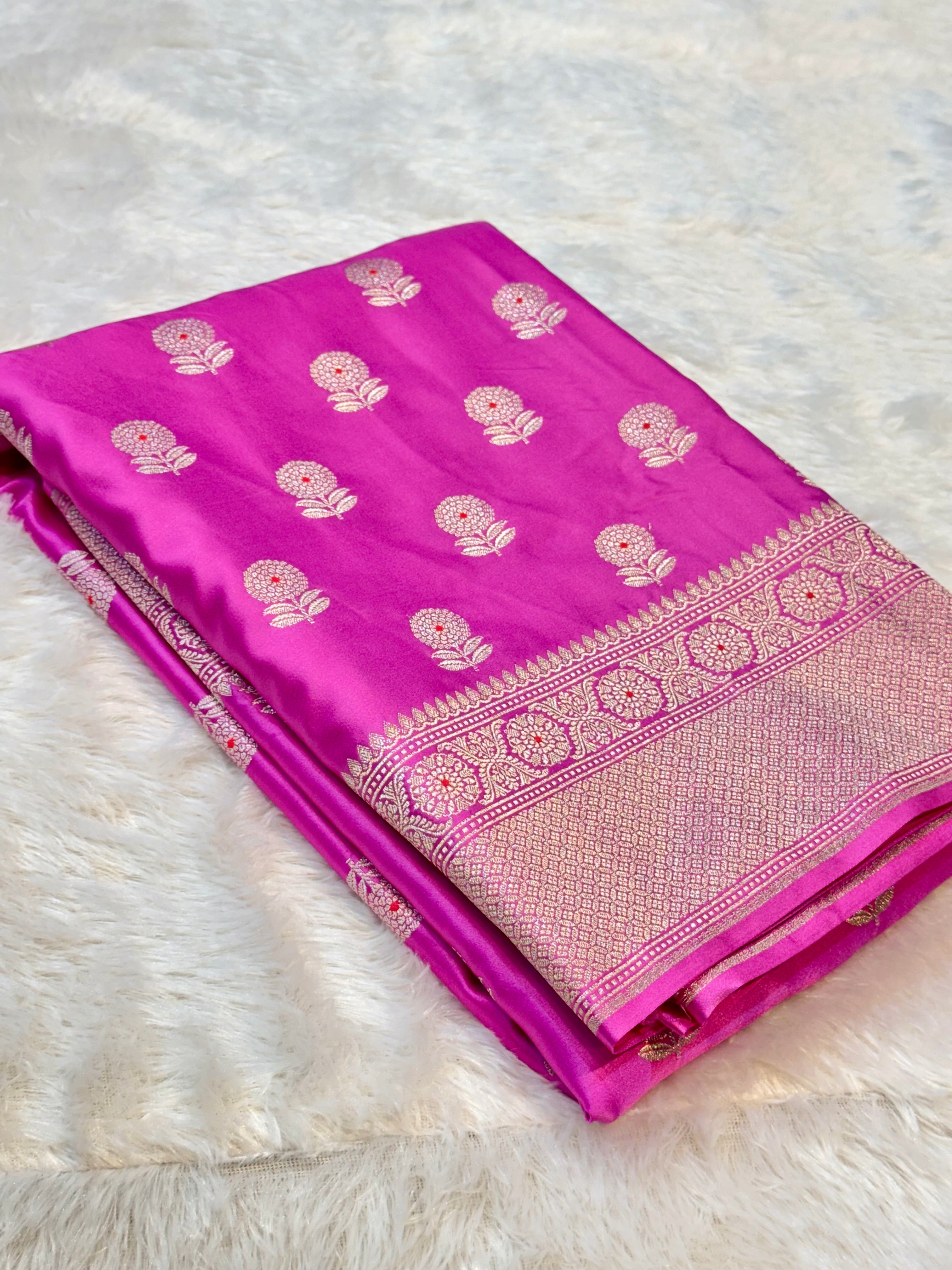 Fuchsia Pink Banarasi Soft Meenakari Mashru Silk Partywear Saree