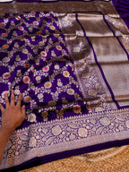 Violet Purple 100% Pure Banarasi Katan Silk Handloom Handwoven Pattu Saree