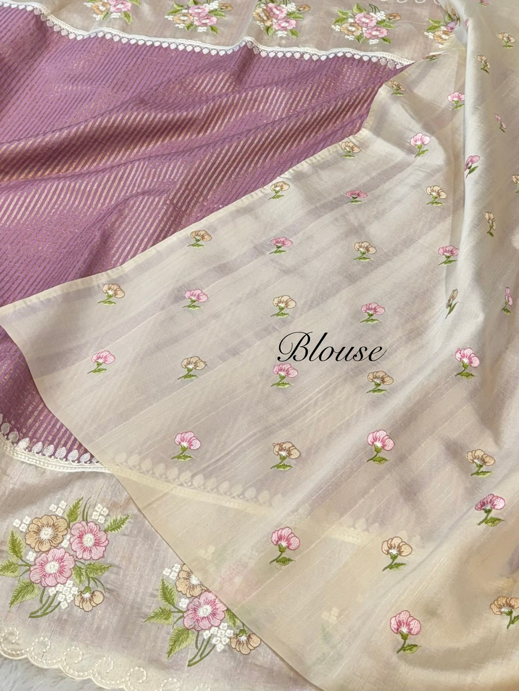 Lilac Tissue Silk Partywear Banarasi Embroidery Tissue Border Lightweight Sarees