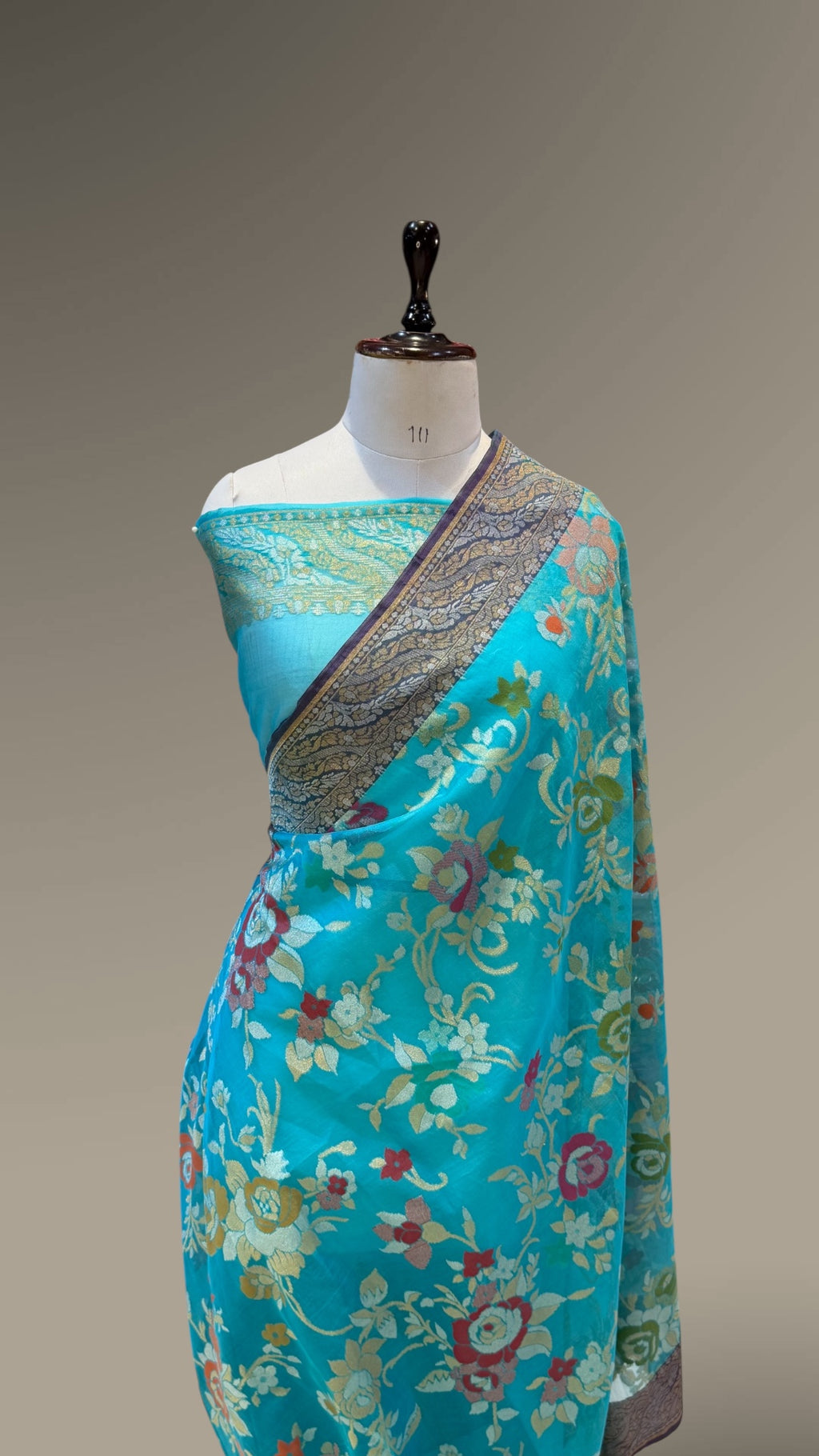 Sky Blue Pure Handloom Banarasi Ektara Kora Jamdani Saree